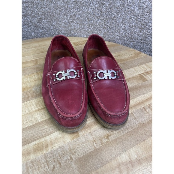 Salvatore Ferragamo Men's Red Leather Loafers Size - 8